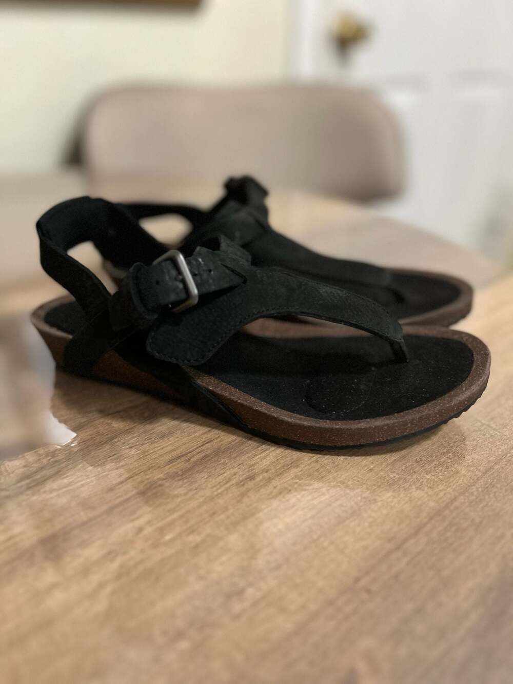 Teva Women's Mahonia 3-Point Black Nubuck Leather Cork Wedge Sandals